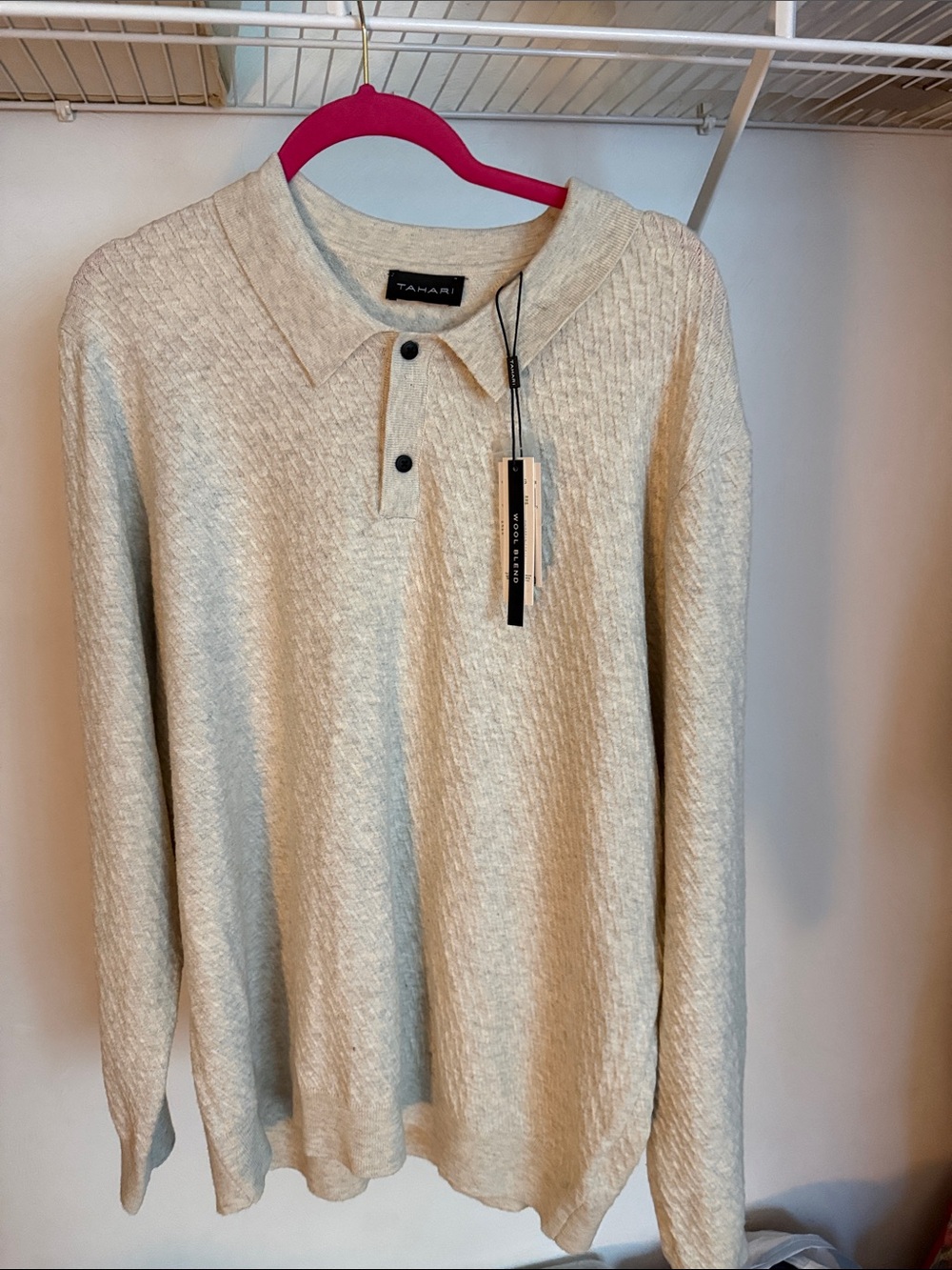 Tahari Men's Cream V-Neck Polo Sweater
